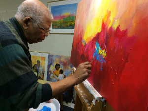 Johnny Johnson, artist, Fredericksburg, Virginia, studio, abstract, color, bright, 