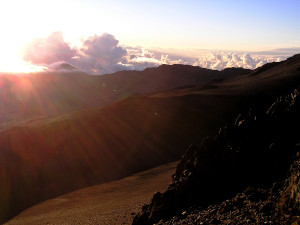 sunrise, fog, rays, Haleakala, Island, National Park, volcano, sunrise, clouds, purple,