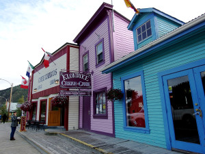 colorful historic facades in Dawson City, Yukon
