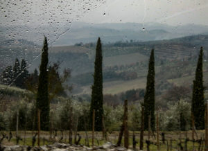Rainy view of Tuscan landscape