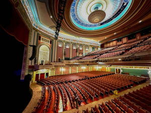 interior of seating and domed ceiling of the Lerner Theatre in Elkhart Indiana